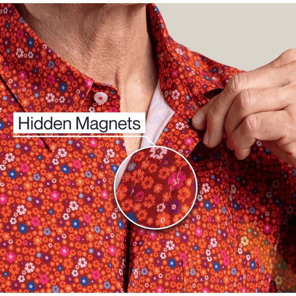 Joe & Bella Magnetic Button-Down Shirt Seth Orange Floral Print Men’s Medium - Picture 2 of 13